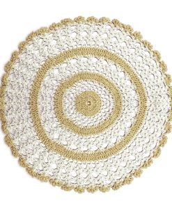 Crochet Lace 2-Tone White / Beige mats (doily) in Round in Pairs 100% cotton