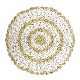 Crochet Lace 2-Tone White / Beige mats (doily) in Round in Pairs 100% cotton