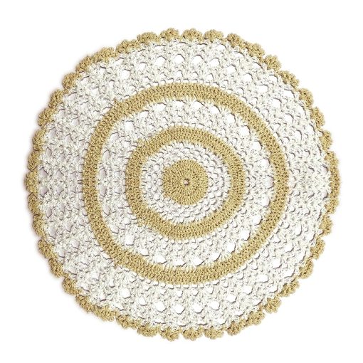 Crochet Lace 2-Tone White / Beige mats (doily) in Round in Pairs 100% cotton