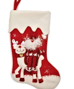 Fleece stocking - Santa  on Reindeer,  Red/White 53cm (21")