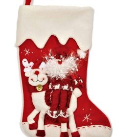 Fleece stocking - Santa  on Reindeer,  Red/White 53cm (21")