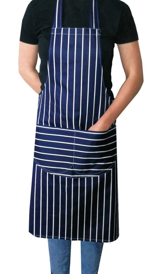 Butchers Stripe Apron for Men and Women, Full Length With Pocket - Image 7