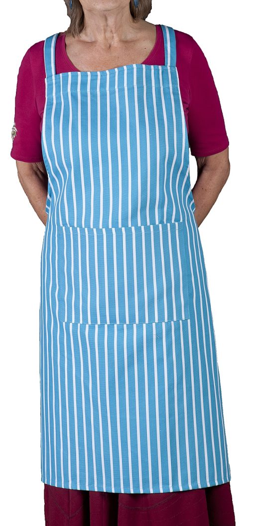 Butchers Stripe Apron for Men and Women, Full Length With Pocket - Image 2