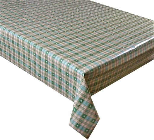 GREEN CHECK HEARTS - Vinyl Tablecloth 137 cm (54" Wide)