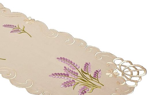 LAVENDER SPRIG - Embroidered & Cut Work Table Runner - Image 2