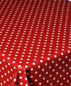 RED POLKA DOT Oilcloth Tablecloth, Coated Cotton Sold in Half Metres 137cm (54") Wide