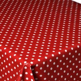 RED POLKA DOT Oilcloth Tablecloth, Coated Cotton Sold in Half Metres 137cm (54") Wide