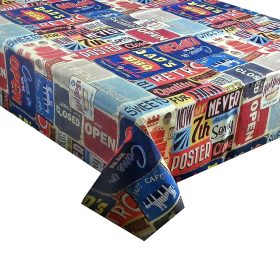 USA RETRO POSTER - Vinyl Tablecloth Sold in Half Metres 137 cm (54" Wide)