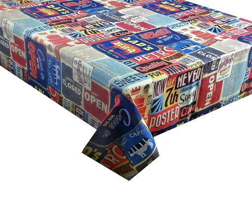 USA RETRO POSTER - Vinyl Tablecloth Sold in Half Metres 137 cm (54" Wide)