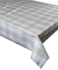 BROWN LINEN CHECK - Vinyl Tablecloth 137 cm (54" Wide)