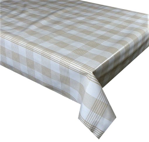 BROWN LINEN CHECK - Vinyl Tablecloth 137 cm (54" Wide)