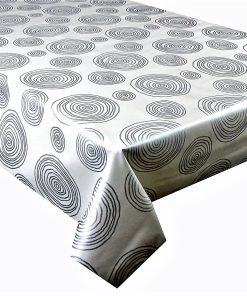 CIRCLES WHITE AND SILVER - Vinyl Tablecloth 137 cm (54" Wide)