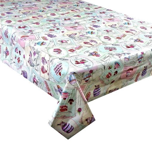 PARISIAN CUPCAKES - Vinyl Tablecloth Sold in Half Metres 137 cm (54" Wide)