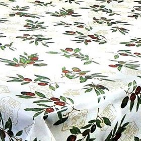 GREEN OLIVES Oilcloth Tablecloth, Coated Cotton Sold in Half Metres 137cm (54") Wide
