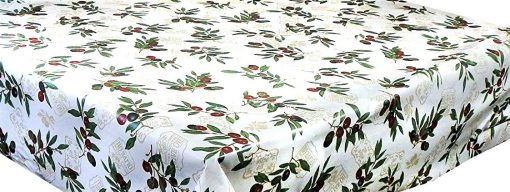 GREEN OLIVES Oilcloth Tablecloth, Coated Cotton Sold in Half Metres 137cm (54") Wide