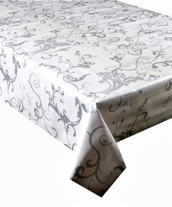SILVER FLORAL VINES - Vinyl Tablecloth 137 cm (54" Wide)