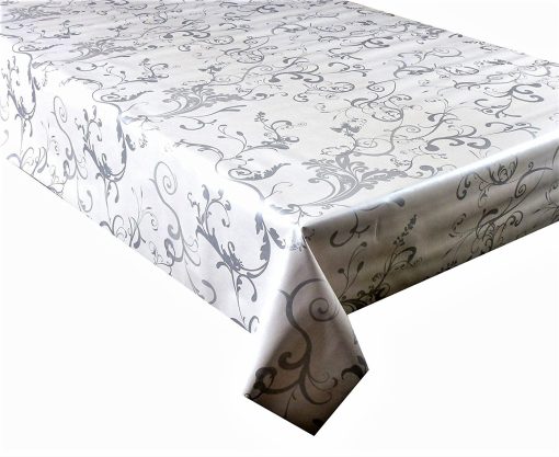 SILVER FLORAL VINES - Vinyl Tablecloth 137 cm (54" Wide)