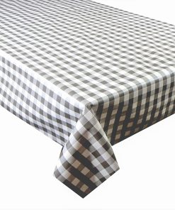 BROWN / BEIGE GINGHAM CHECK - Vinyl Tablecloth 137 cm (54" Wide)