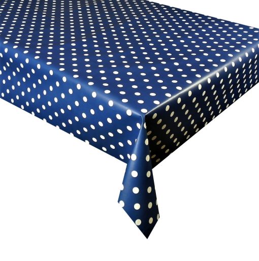 DARK BLUE POLKA DOT - Vinyl Tablecloth 137 cm (54" Wide)