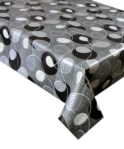 BLACK SWIRL - Vinyl Tablecloth Sold in Half Metres 137 cm (54" Wide)