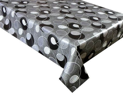 BLACK SWIRL - Vinyl Tablecloth Sold in Half Metres 137 cm (54" Wide)