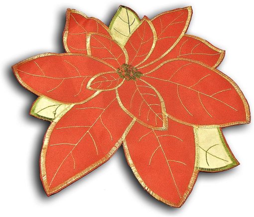 POINSETTIA GRANDE- Red Applique and Embroidered Table Runner - Image 2