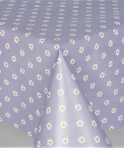 White Daisy Lilac Vinyl Tablecloth Design 137cm (54" Wide)