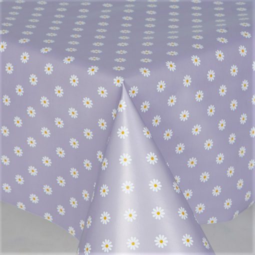 White Daisy Lilac Vinyl Tablecloth Design 137cm (54" Wide)