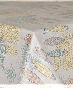 Fish Mustard Ochre Vinyl Tablecloth with Symmetrical Design 137 cm (54" Wide)
