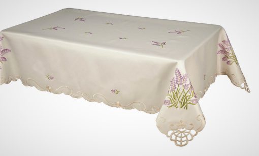 LAVENDER SPRIG - Embroidered Cut Work Tablecloth 127 x 230 cm (50 x 90") Oblong