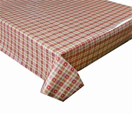 RED CHECK HEARTS - Vinyl Tablecloth 137 cm (54" Wide)