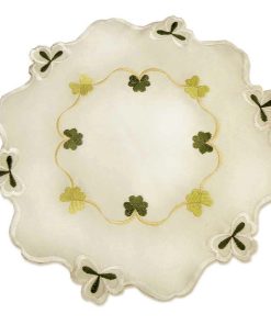 SHAMROCK 20cm (8") Round (x 2) Embroidered Doilies Cream
