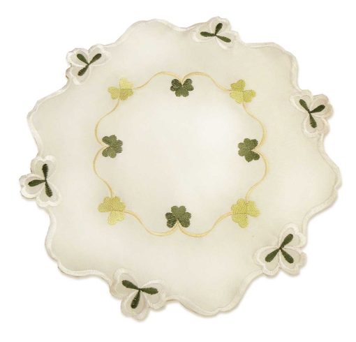 SHAMROCK 15 cm (6") Round (x 2) Embroidered Doilies Cream