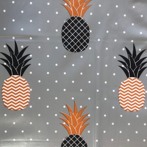 Pineapple on Grey Polka dot - Vinyl Tablecloth Square, Oblong or Round
