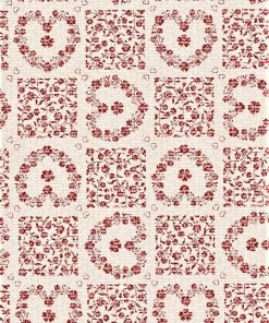 Red Floral Hearts Tile Vinyl Tablecloth 137 cm (54" Wide)