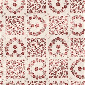 Red Floral Hearts Tile Vinyl Tablecloth 137 cm (54" Wide)