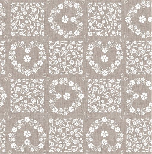 Oatmeal Floral Tile Vinyl Tablecloth 137 cm (54" Wide)